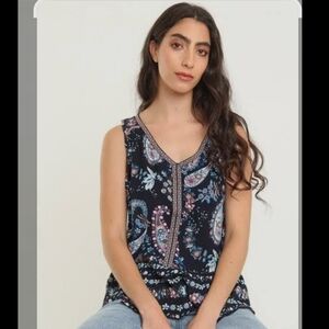 Patrons Of Peace blue floral hi-low Sleeveless v-neck top